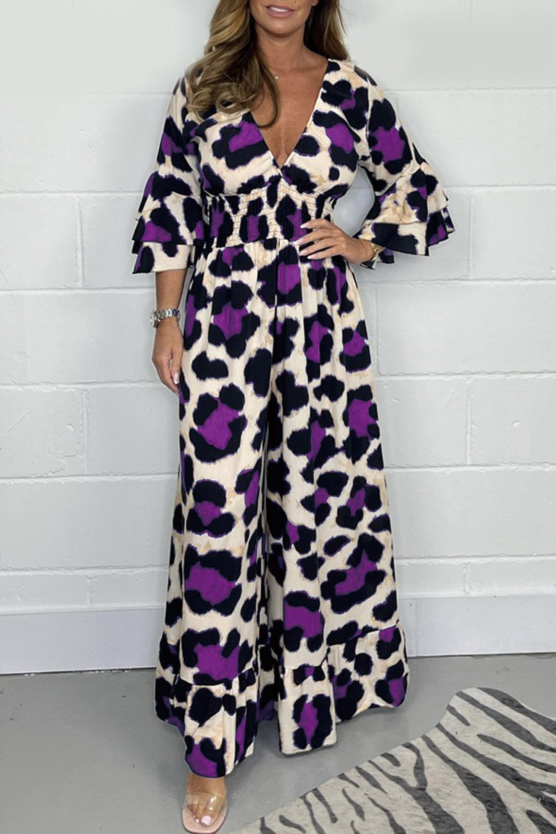 Heißer Verkauf🔥 Damen Jumpsuit mit Leopardenmuster, elastischem Bund und weitem Bein