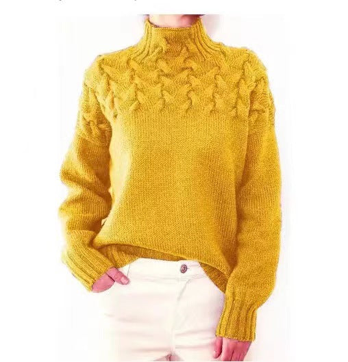 Damen Pullover Rollkragen Zopfmuster Herbst Winter