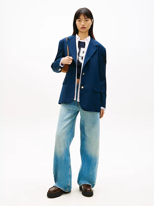 Boyfriend Fit Gold-Tone Button Blazer