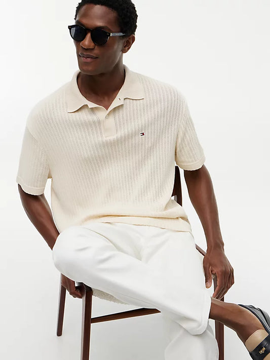 Relaxed Fit Open Knit Polo Shirt