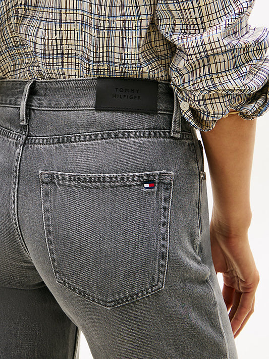 Whiskered Mid Rise Straight Leg Jeans