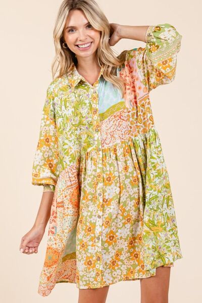 Robe-chemise à manches longues et détails boutonnés floraux Mittoshop