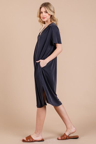 Robe midi à manches courtes et fentes latérales Ces Femme avec poches