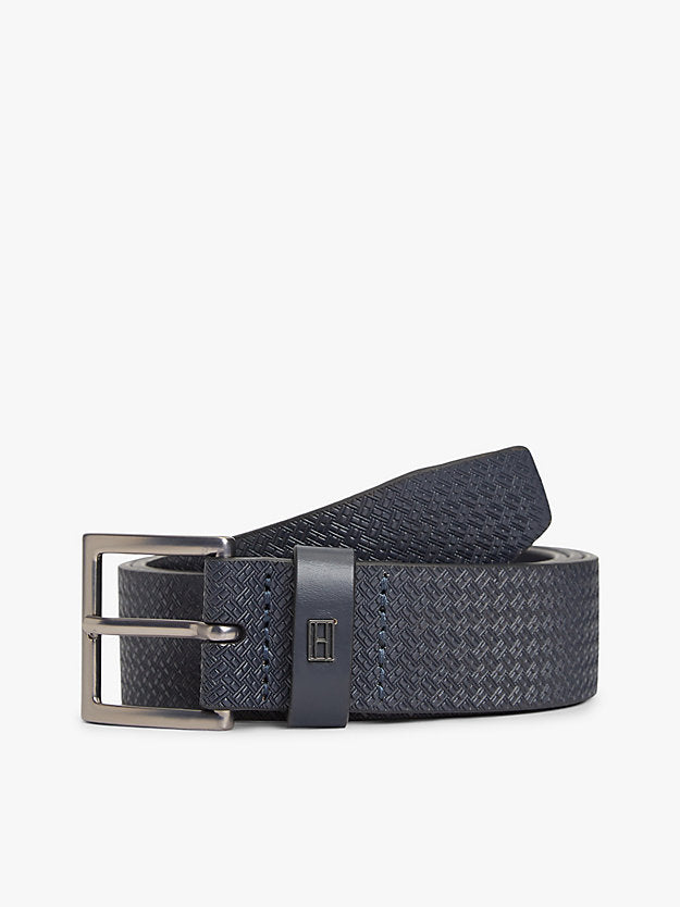 Flag Plaque Embossed Leather Belt