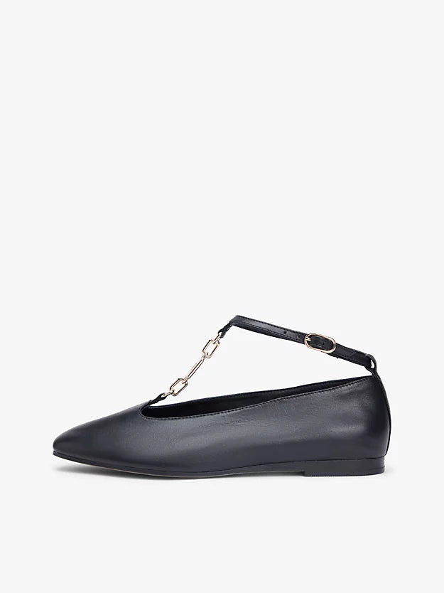Leather T-Bar Chain Ballerinas
