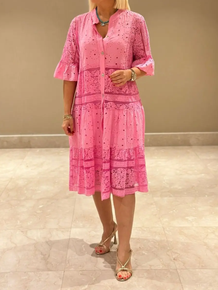 RÄUMUNGSVERKAUF🔥Damen V-Ausschnitt Halbarm-Kleid mit Spitze