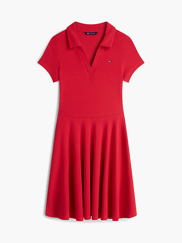 Ribbed Fit And Flare Mini Polo Dress