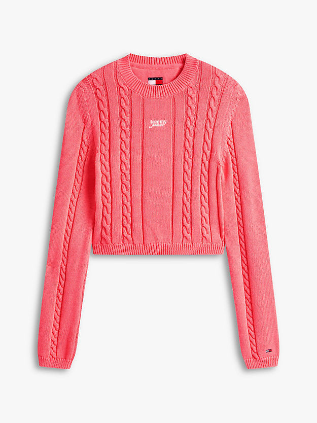 Logo Embroidery Cable Knit Slim Jumper