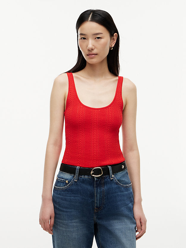 Pointelle Slim Scoop Neck Tank Top