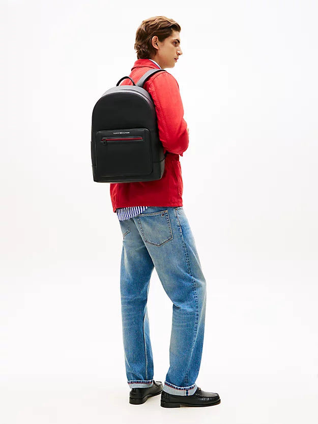 Metal Logo Textured Dome Backpack