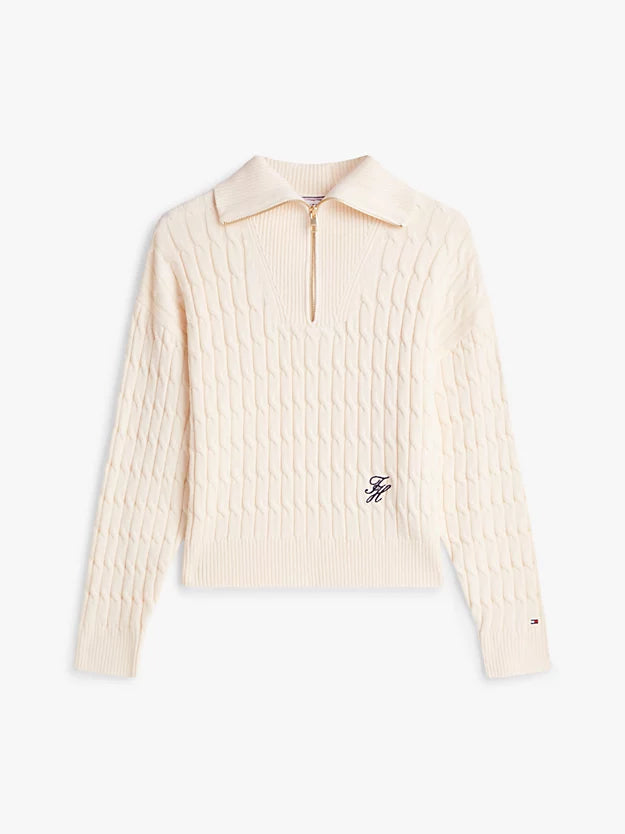Relaxed Cable Knit Quarter-Zip Jumper