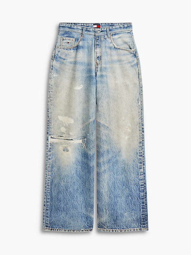 Distressed Mid Rise Loose Wide Leg Jeans