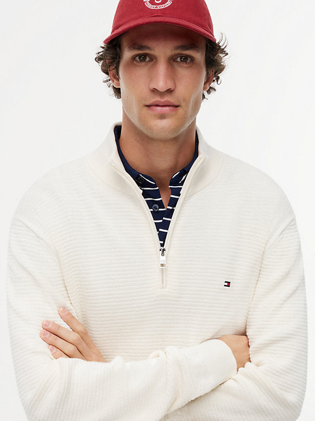 Textured Quarter-Zip Mock Neck Jumper