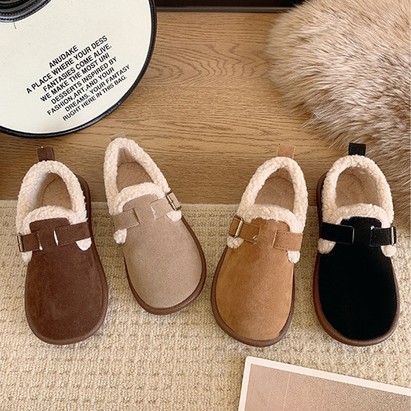 Ballerines plates en peluche à bout rond pour femmes