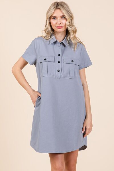 Robe chemise à manches courtes avec col et détails boutonnés Mittoshop