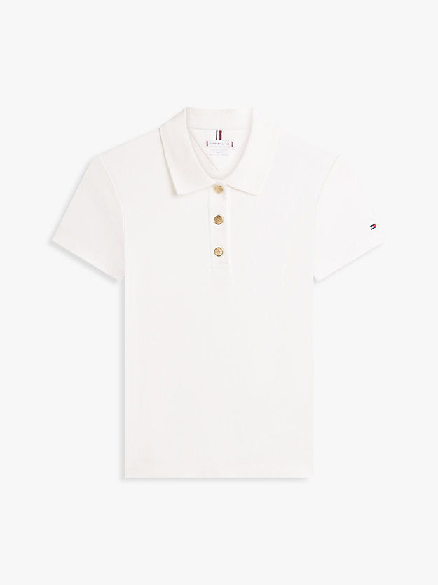 Slim Fit Gold-Tone Button Polo Shirt