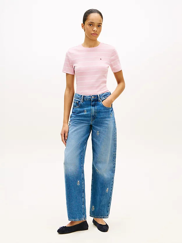 Flag Embroidery Slim Crew Neck T-Shirt