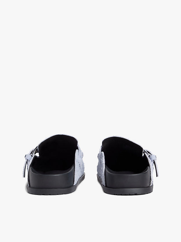 Textured Suede Buckle Mules