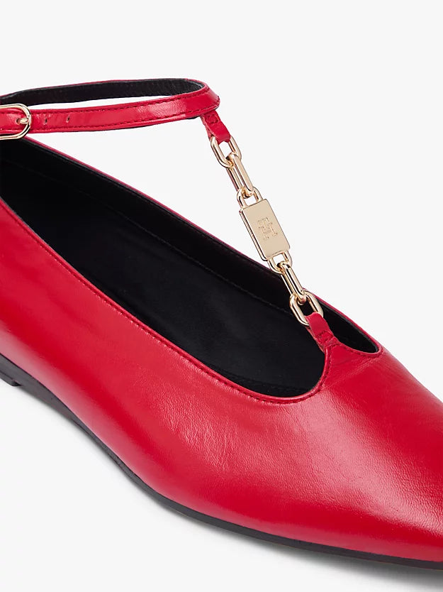 Leather T-Bar Chain Ballerinas