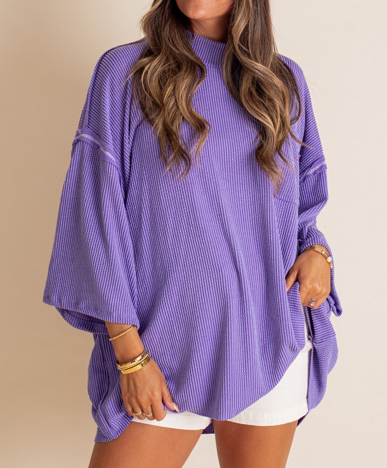 2024 Neues Oversize Rollkragen-Rippstrick-Tunika (2 kaufen, kostenloser Versand)