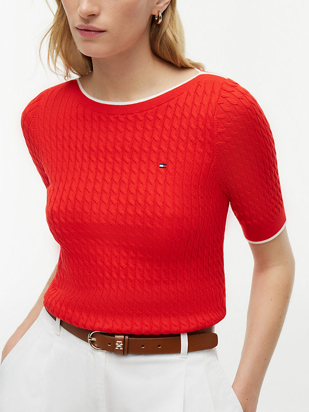 Cable Knit Boat Neck Short Sleeve Jumper
