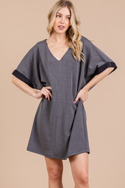 Robe Femme Col V Manches Mi-Longues