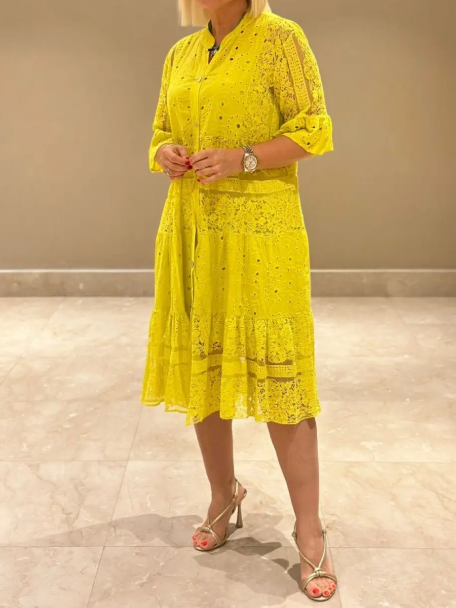 RÄUMUNGSVERKAUF🔥Damen V-Ausschnitt Halbarm-Kleid mit Spitze