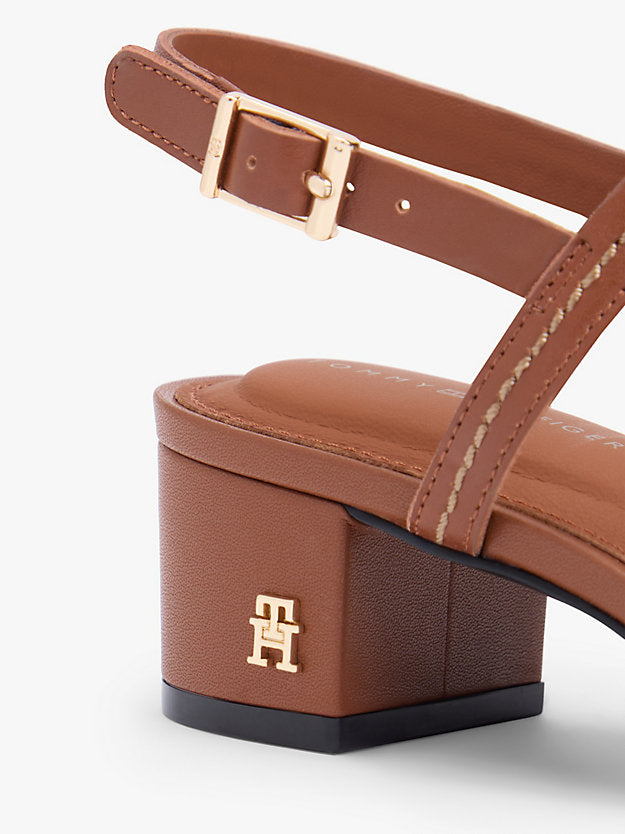 Leather Contrast Topstitch Block Heel Sandals