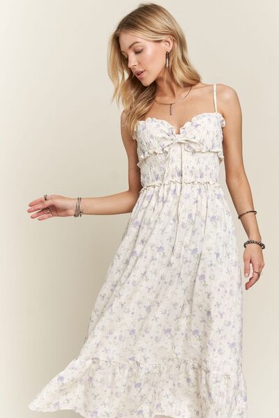 Robe Caraco Smockée à Col Coeur et Imprimé Floral ADORA