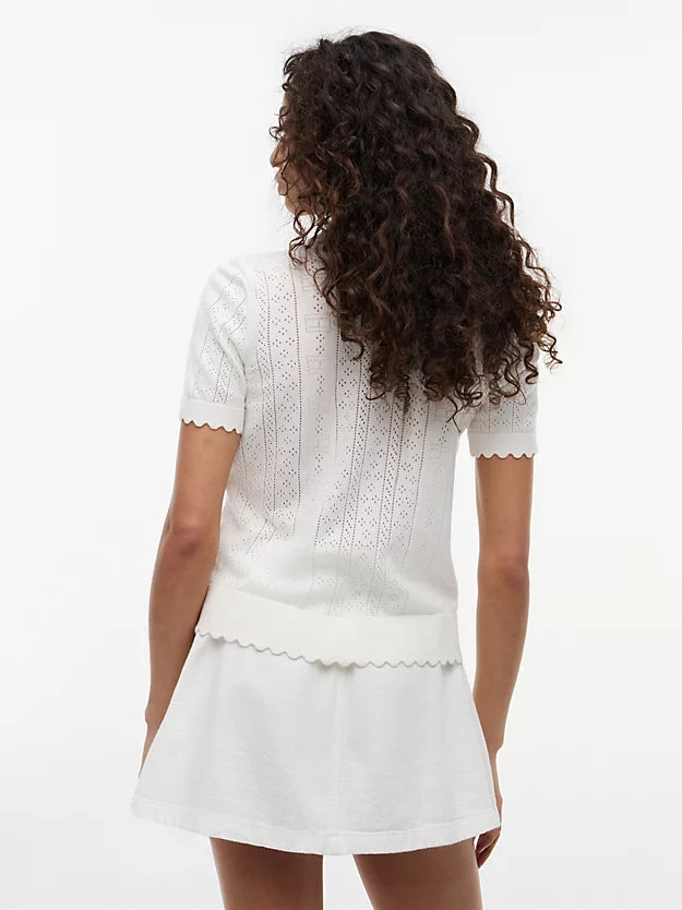Pointelle Flag Short Sleeve Polo Jumper