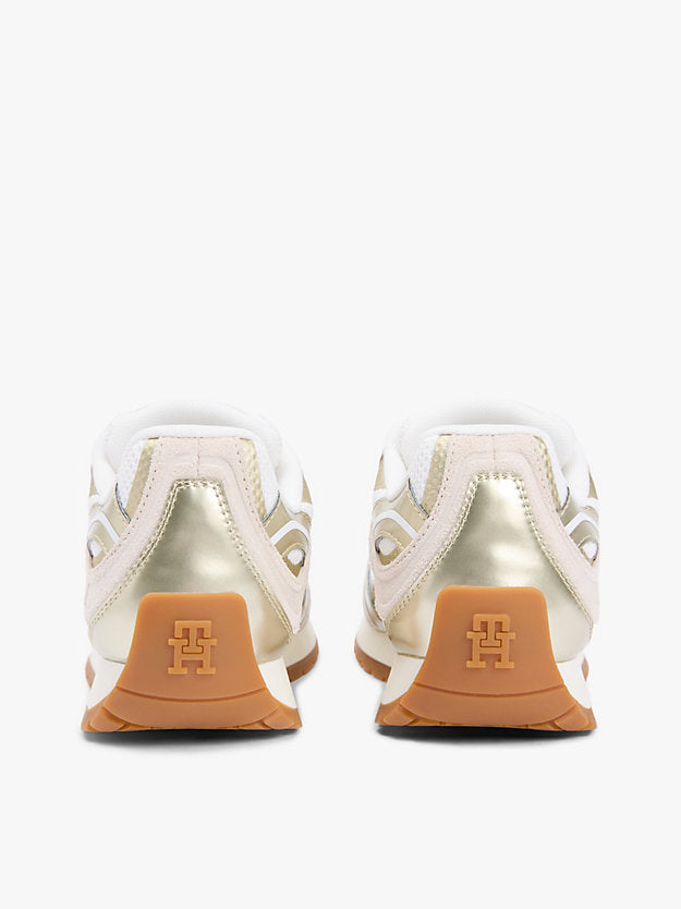 Mixed Texture Metallic Trainers WiLeather