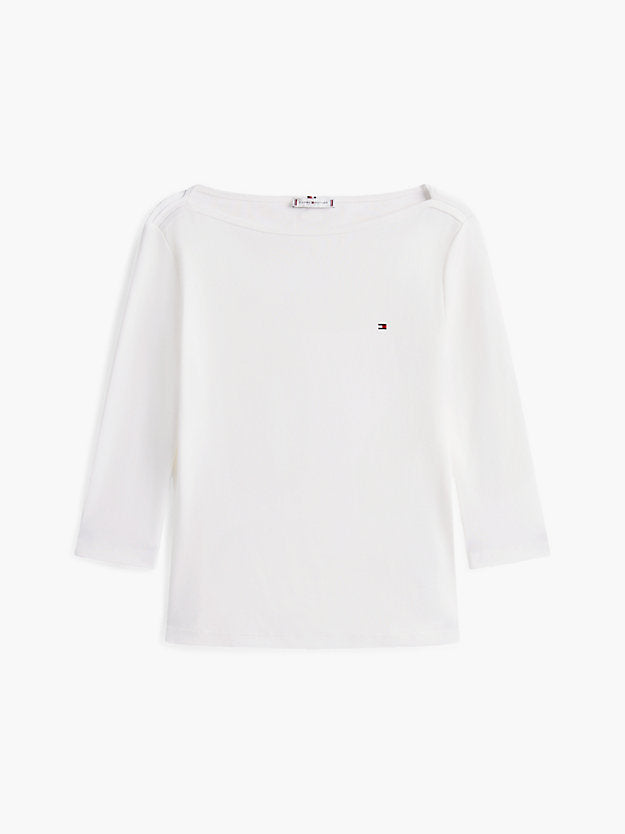 Slim Three-Quarter Sleeve Boat Neck T-Shirt