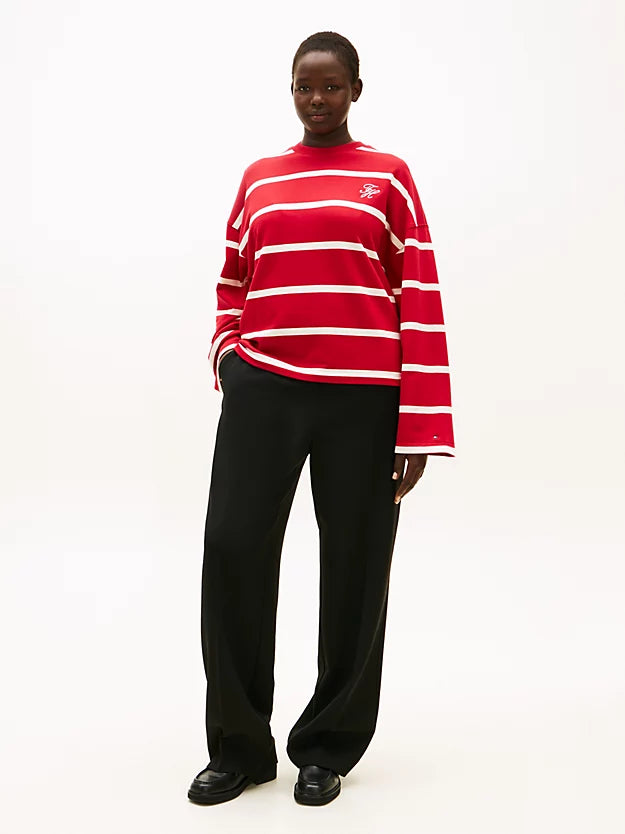 Curve Logo Embroidery Terry Crew Neck Sweatshirt