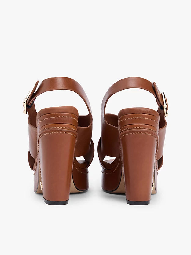 Leather Crossover Strap Block Heel Sandals