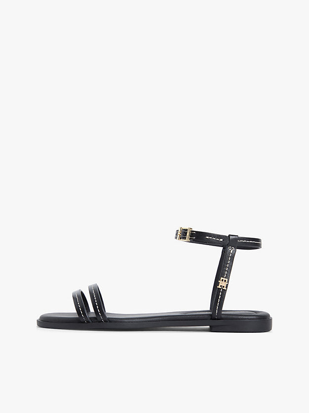 Leather Contrast Topstitch Flat Sandals