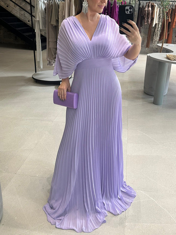 NOUVEAU🔥 Robe en mousseline à encolure en V avec fermeture éclair et manches chauve-souris à nouer dans le dos - Hors taxes