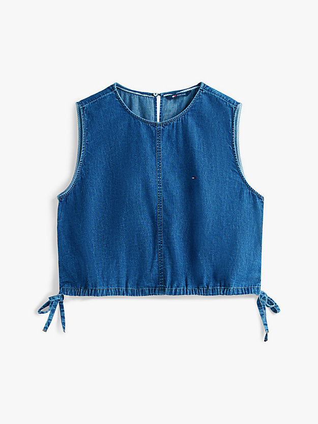 Chambray Denim Side Tie Sleeveless Blouse