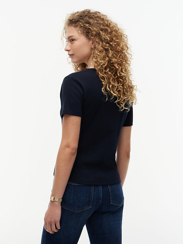 Flag Embroidery Slim V-Neck T-Shirt