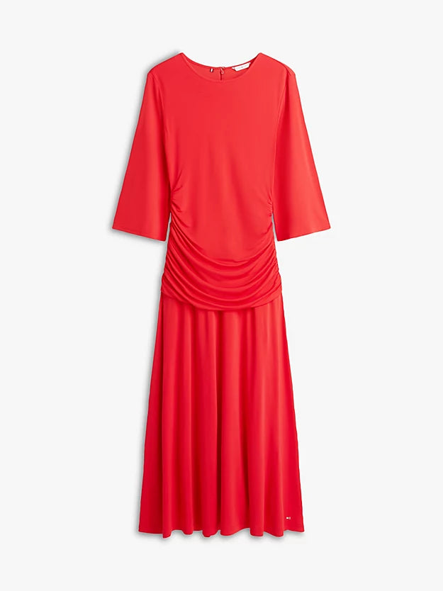 Festive Crepe Slim Gathered Midi Dress