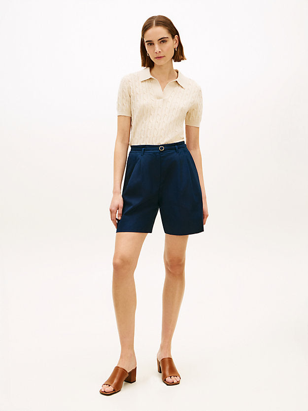Linen Blend Wide Leg Shorts
