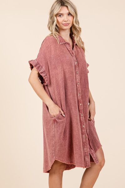 Robe-chemise courte en gaze de coton lavé aux minéraux Mittoshop