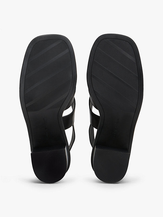 Leather Crest Block Heel Sandals