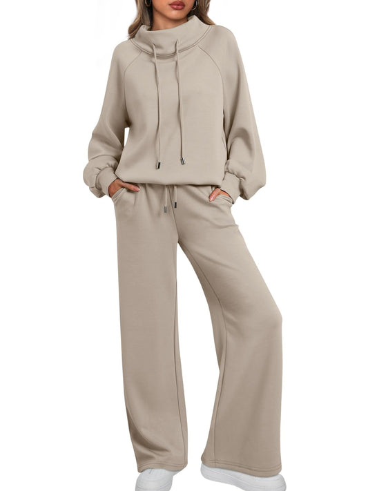 🎄Weihnachts-Ausverkauf 🔥 Damen Oversize Zweiteiler Rundhals-Sweatshirt mit Kordelzug und weitem Bein Jogginghose Freizeitanzug