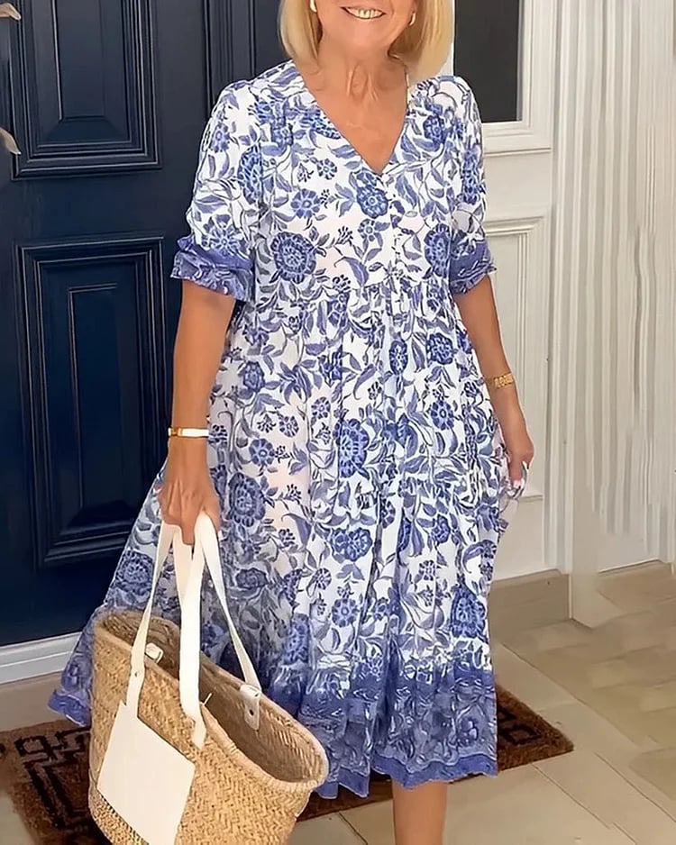LIQUIDATION🔥 Robe imprimée col en V - Sans taxes