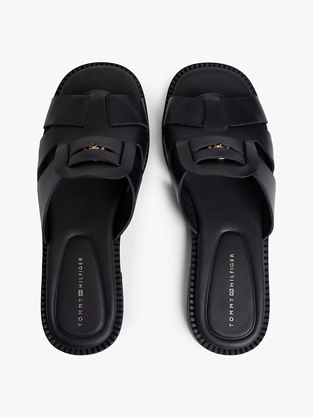 Leather Crest Square Toe Sandals