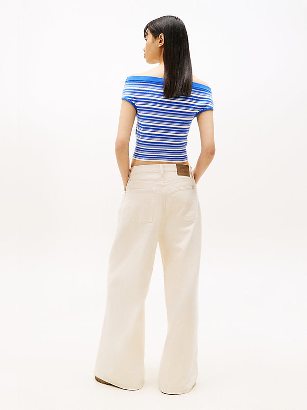 Stripe Off-The-Shoulder Slim Jumper