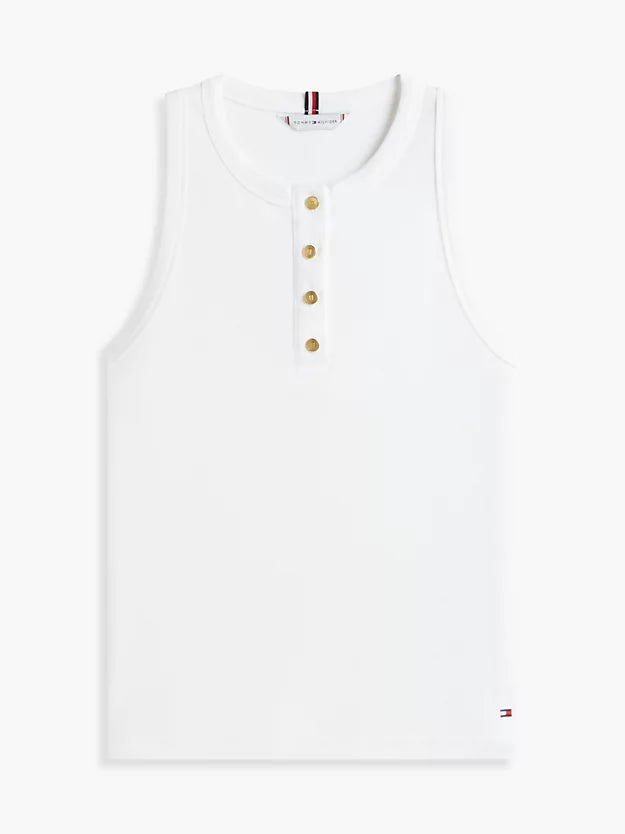 Gold-Tone Button Sleeveless Henley Top