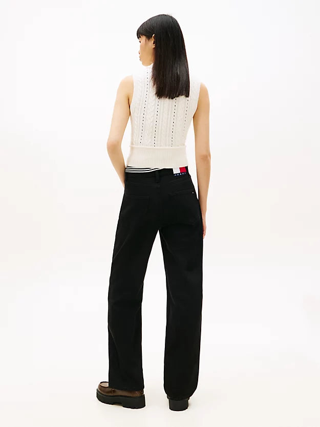 High Rise Slim Straight Leg Black Jeans