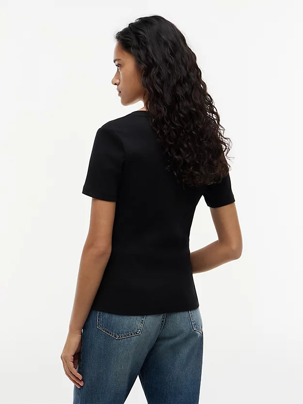 Flag Embroidery Slim V-Neck T-Shirt