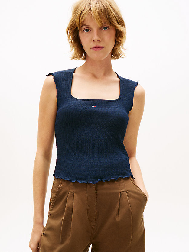 Smock Slim Seersucker Square Neck Top